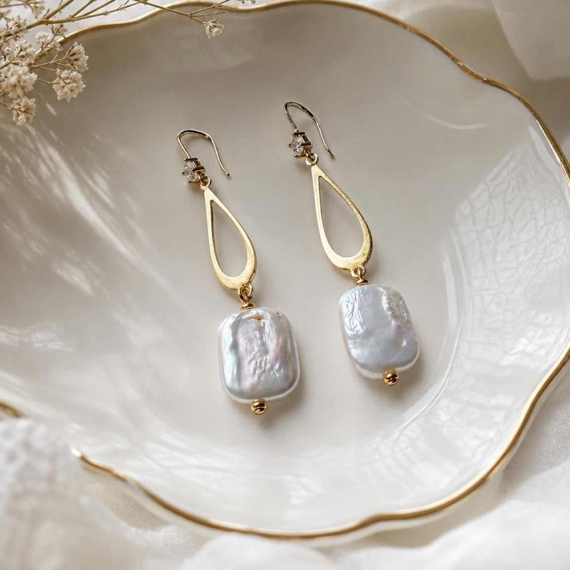 Luminous Baroque Pearl Drop Earrings – Gold Plated