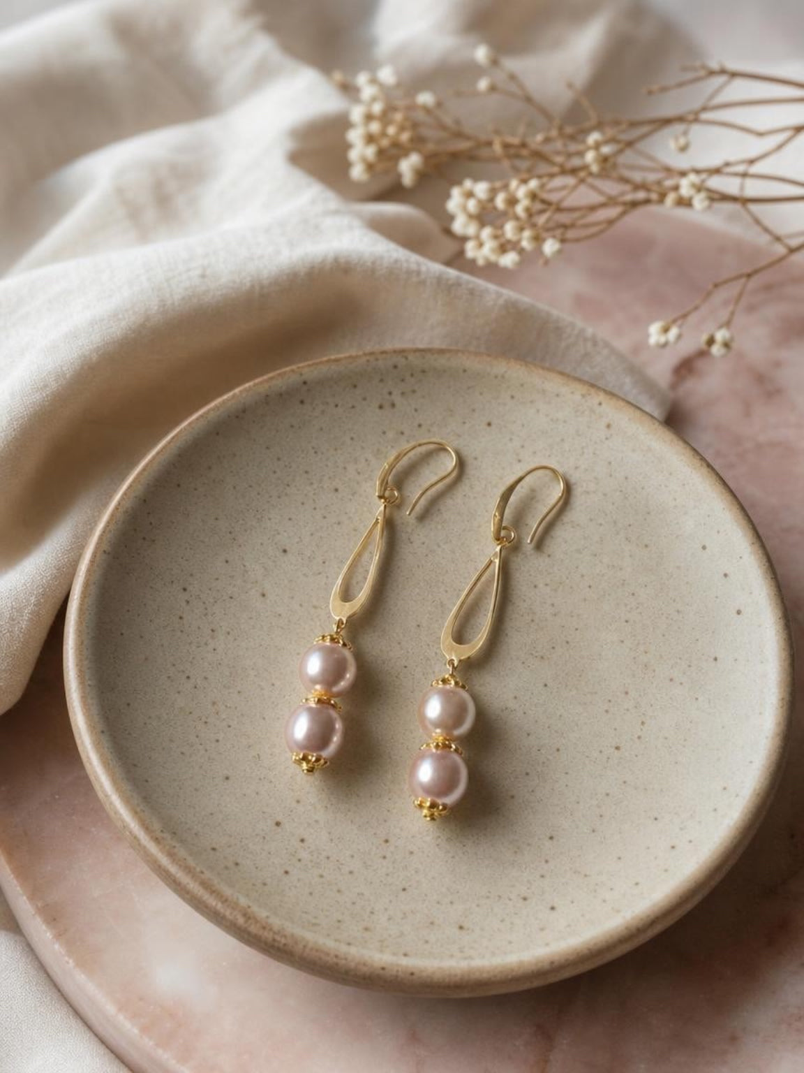 Golden Blush Faux Pearl Drop Earrings