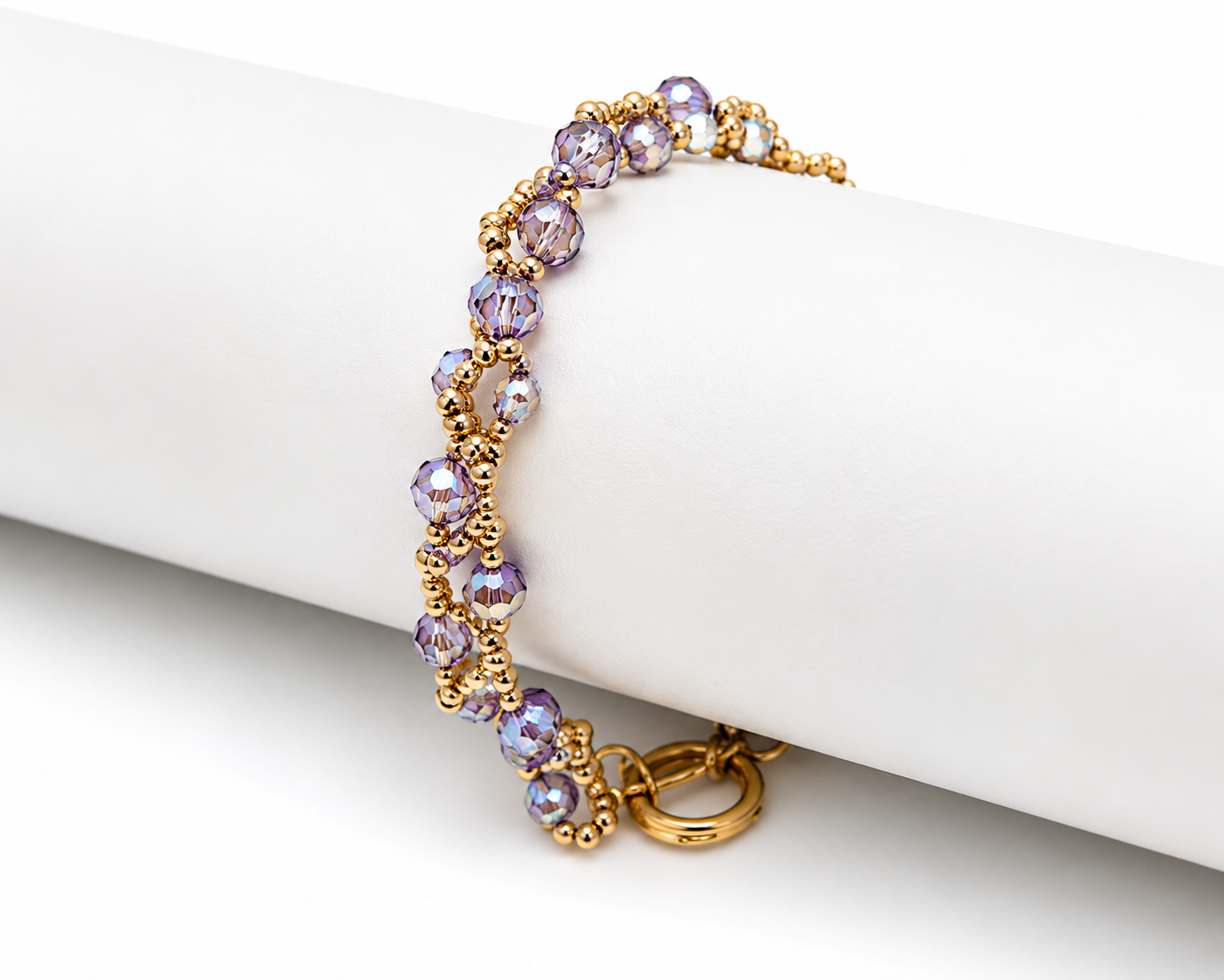 Purple Velvet Vine Bracelet – Swarovski AB Crystals & Gold Beads