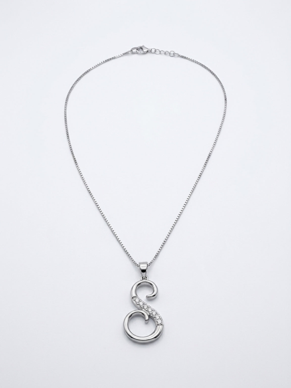 Elegant S Swirl Pendant Necklace – White Gold