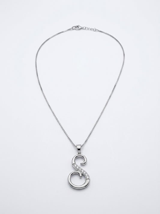 Elegant S Swirl Pendant Necklace – White Gold