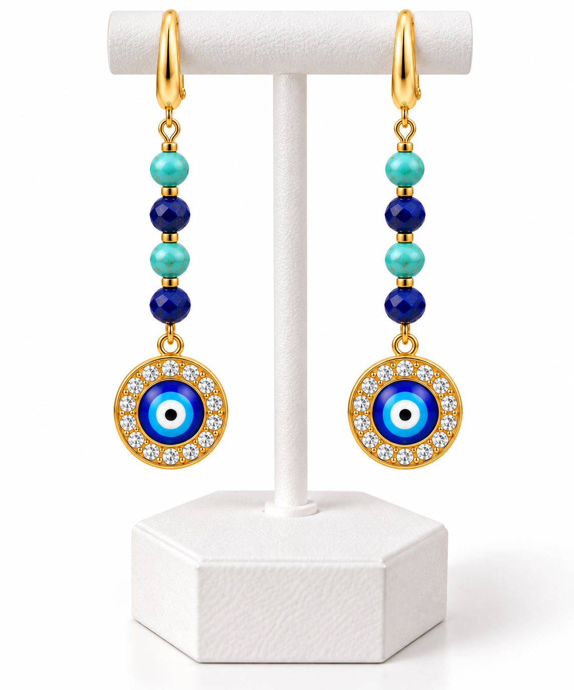 Turquoise & Lapis Lazuli Evil Eye Dangle Earrings