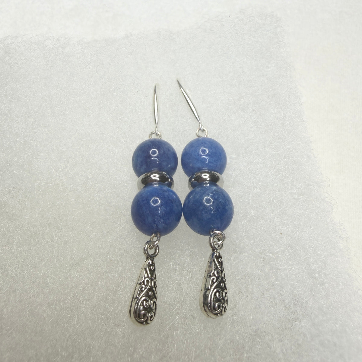 Blue Sodalite & Silver Filigree Drop Earrings