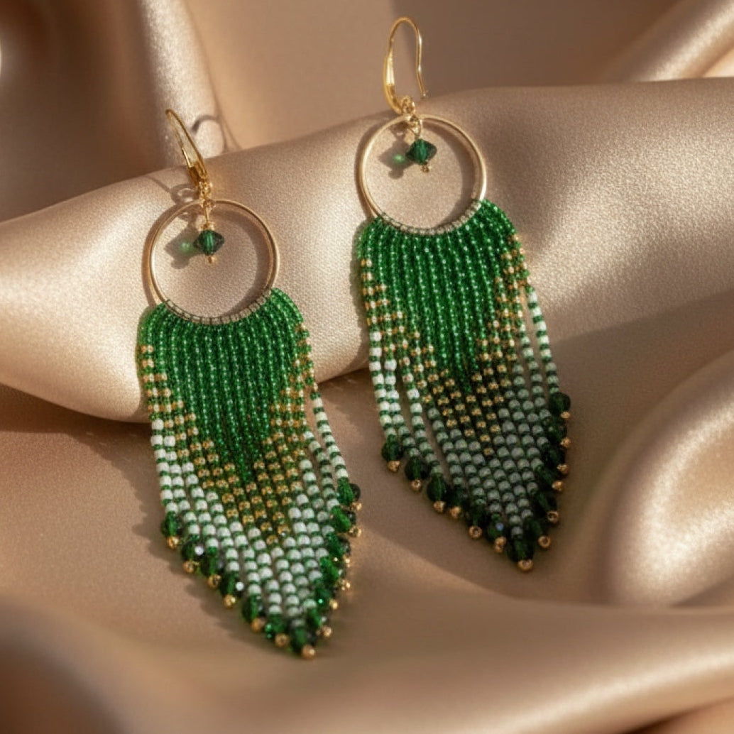 Emerald Cascade Fringe Earrings