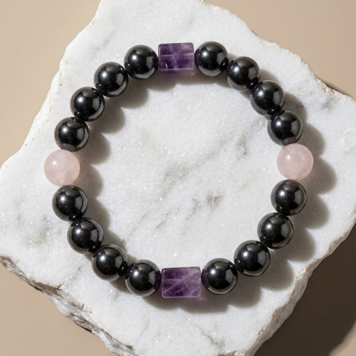 Sacred Shield – Hematite, Rose Quartz & Amethyst Protection Bracelet