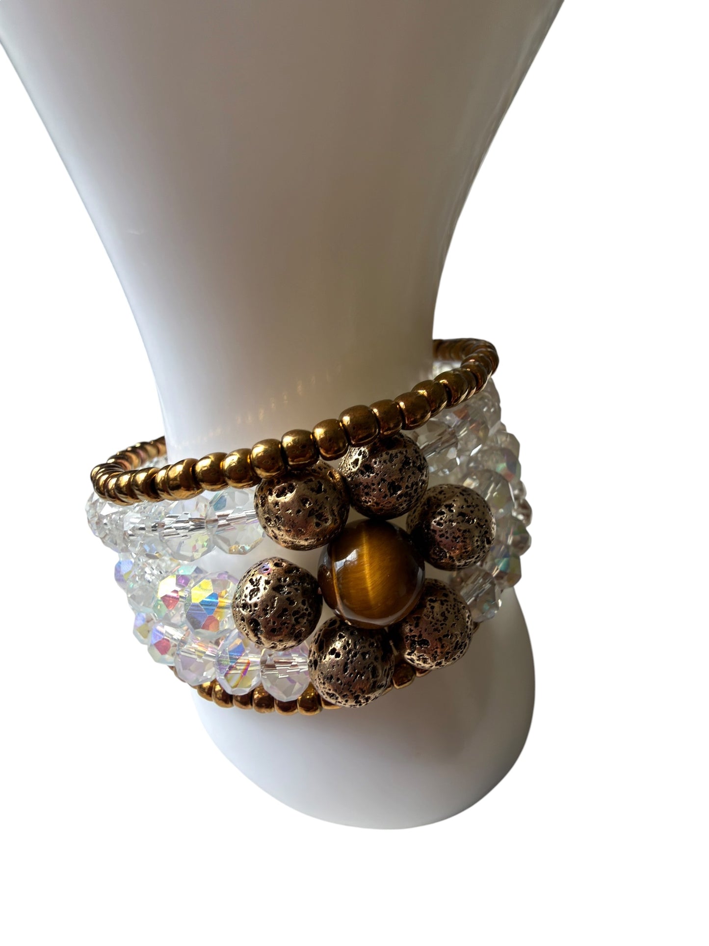Golden Guardian Tiger Eye Memory Wire Bracelet