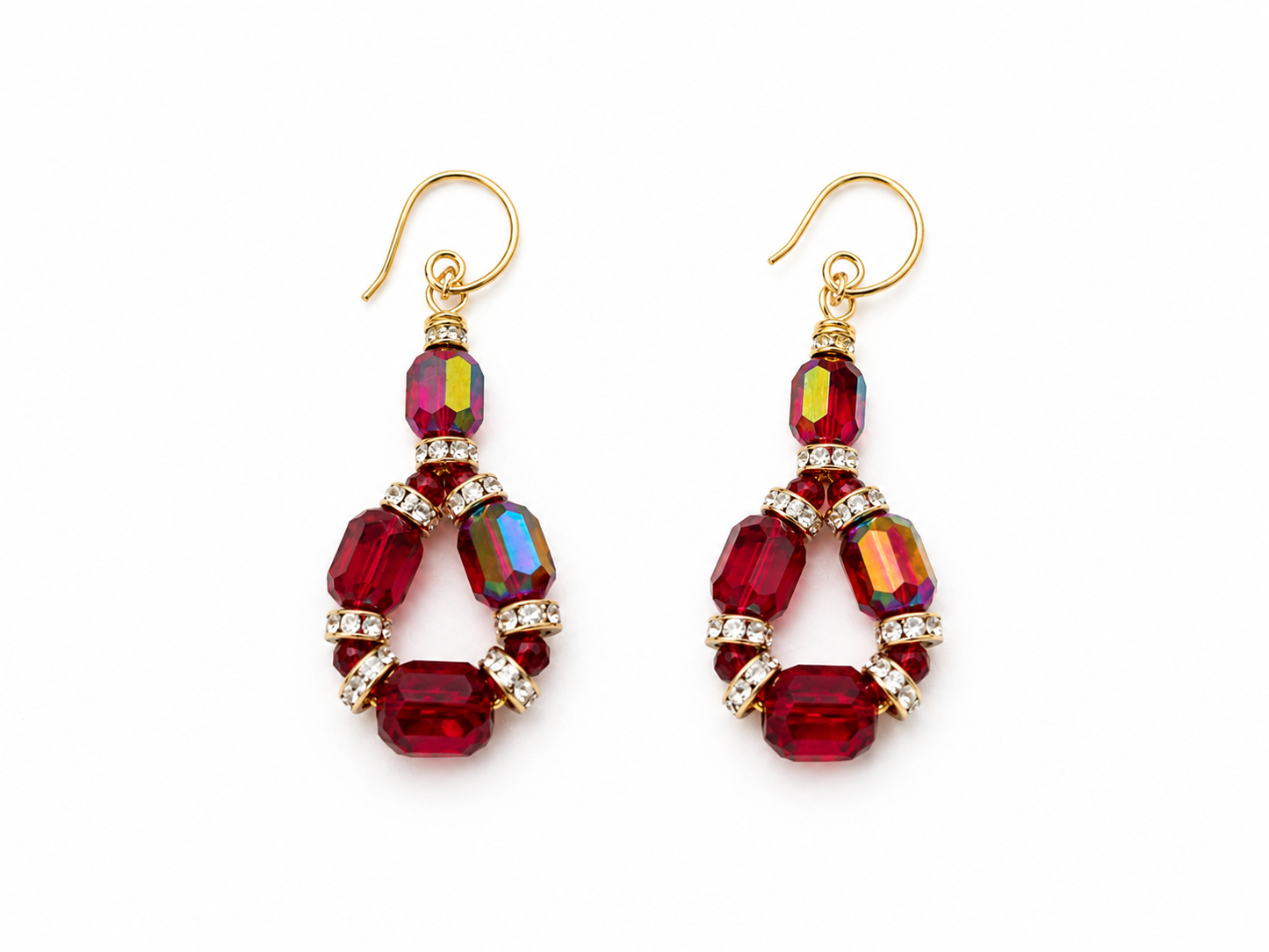 Ruby Glow Crystal Teardrop Earrings