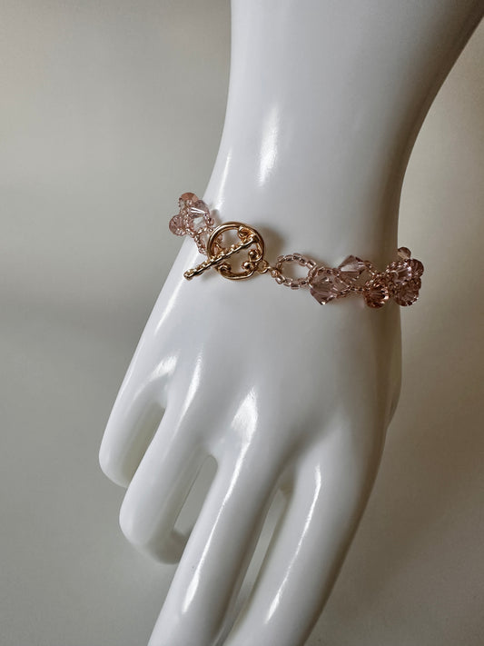 Vintage Rose Swarovski Bracelet – Pink Toho Beads & Gold Toggle