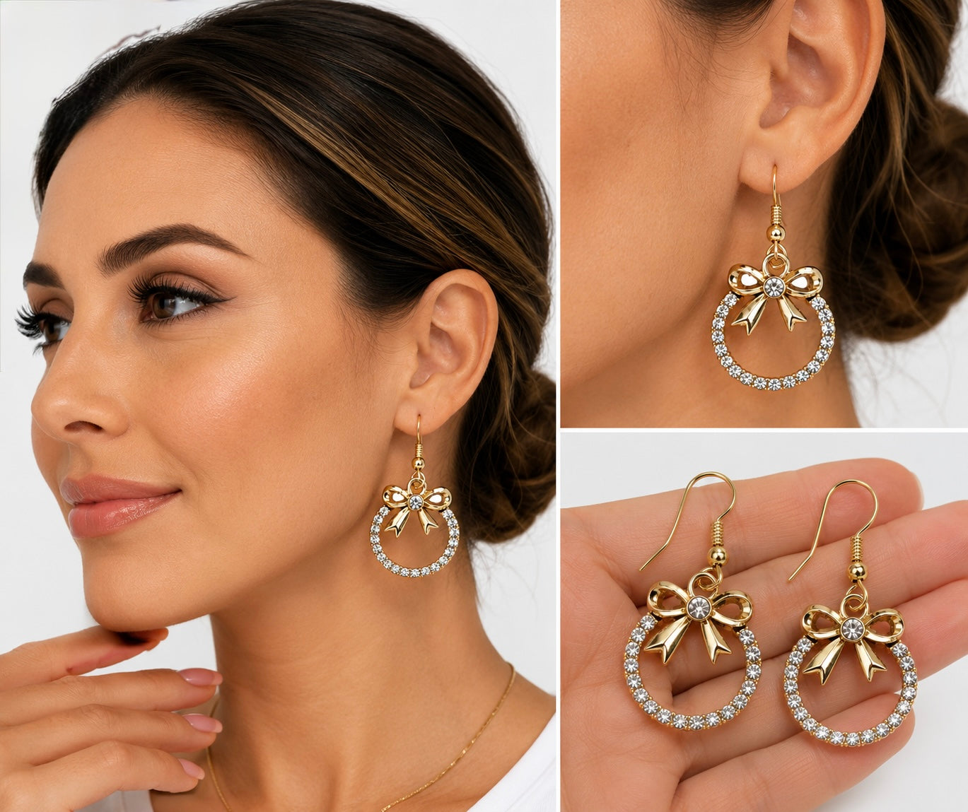 Bow Circle Gold-Plated Earrings