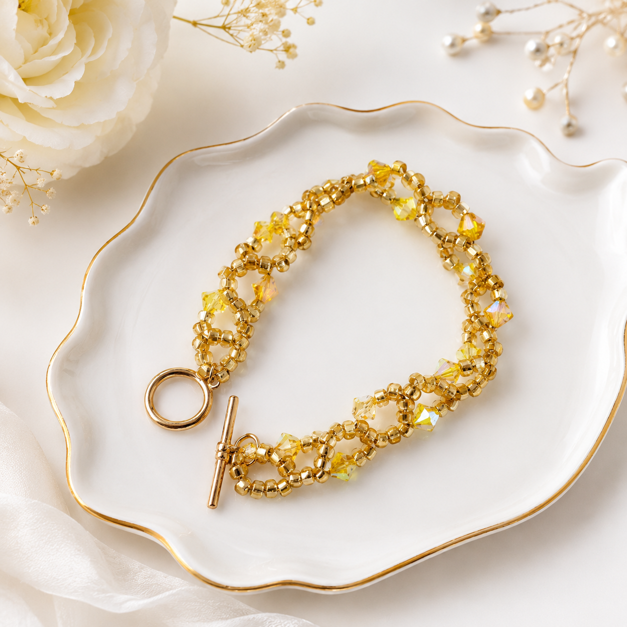 Vine Bracelet – Citrine Glow with Swarovski Crystals