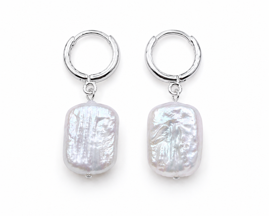 Freshwater Pearl Huggie Earrings | Sterling Silver-Plated Hoops