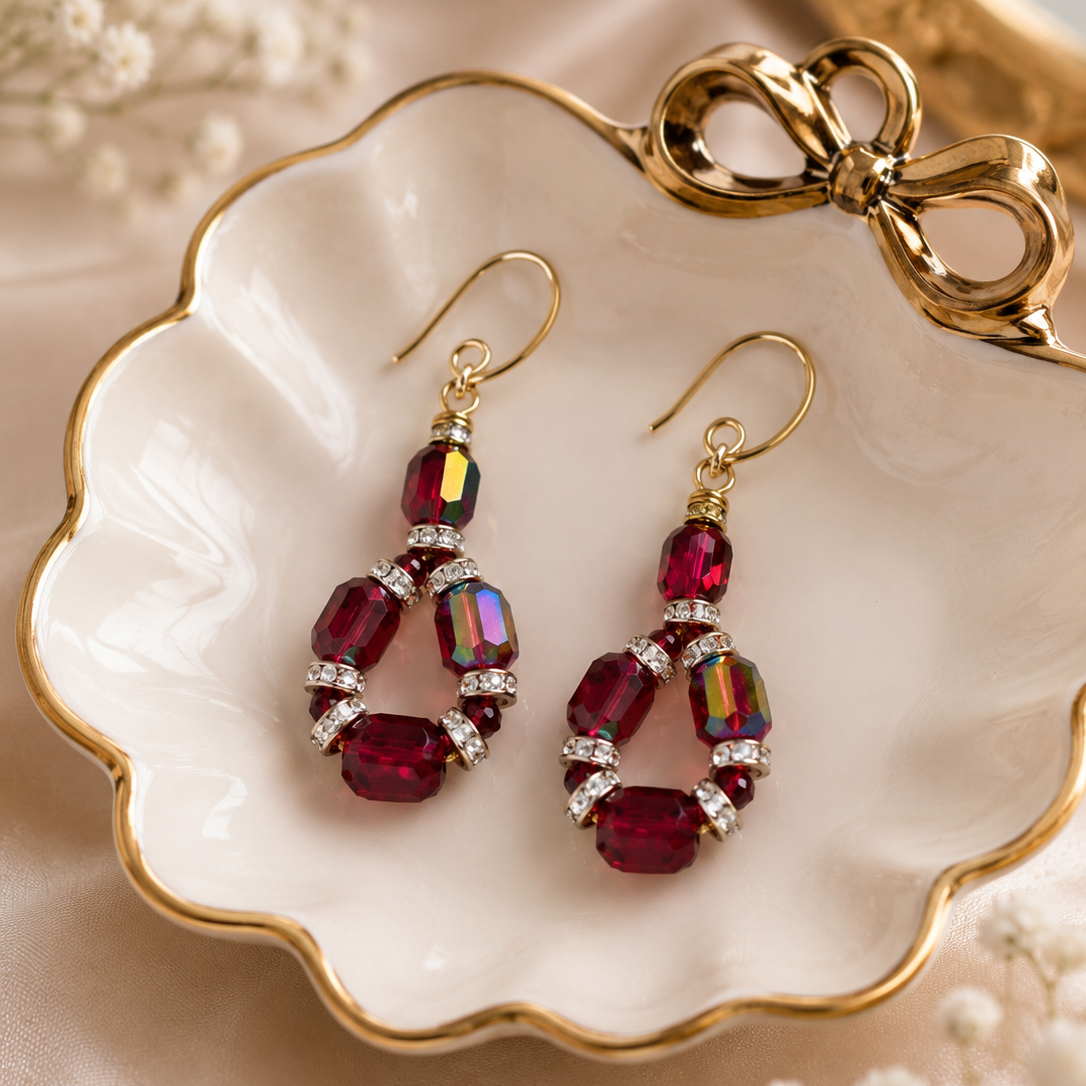 Ruby Glow Crystal Teardrop Earrings