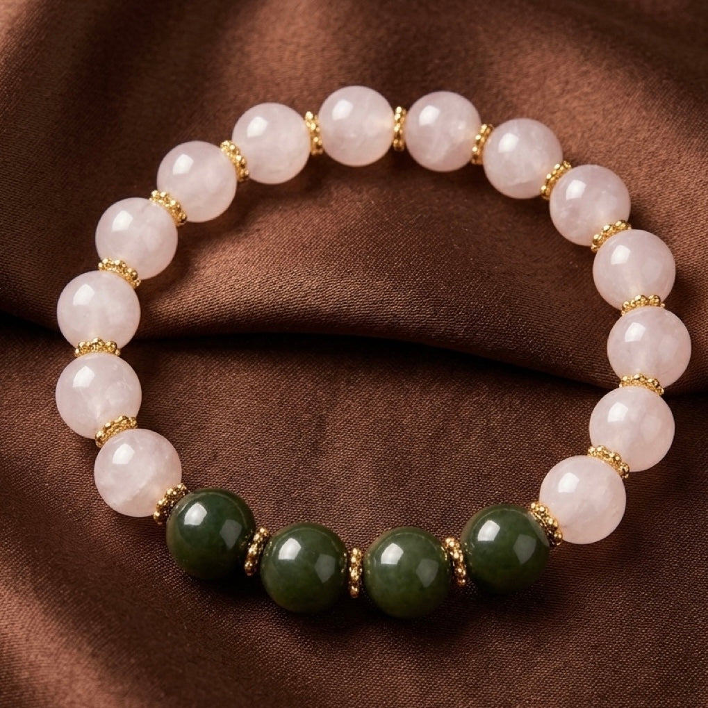 Heart & Harmony – Rose Quartz & Nephrite Jade Bracelet