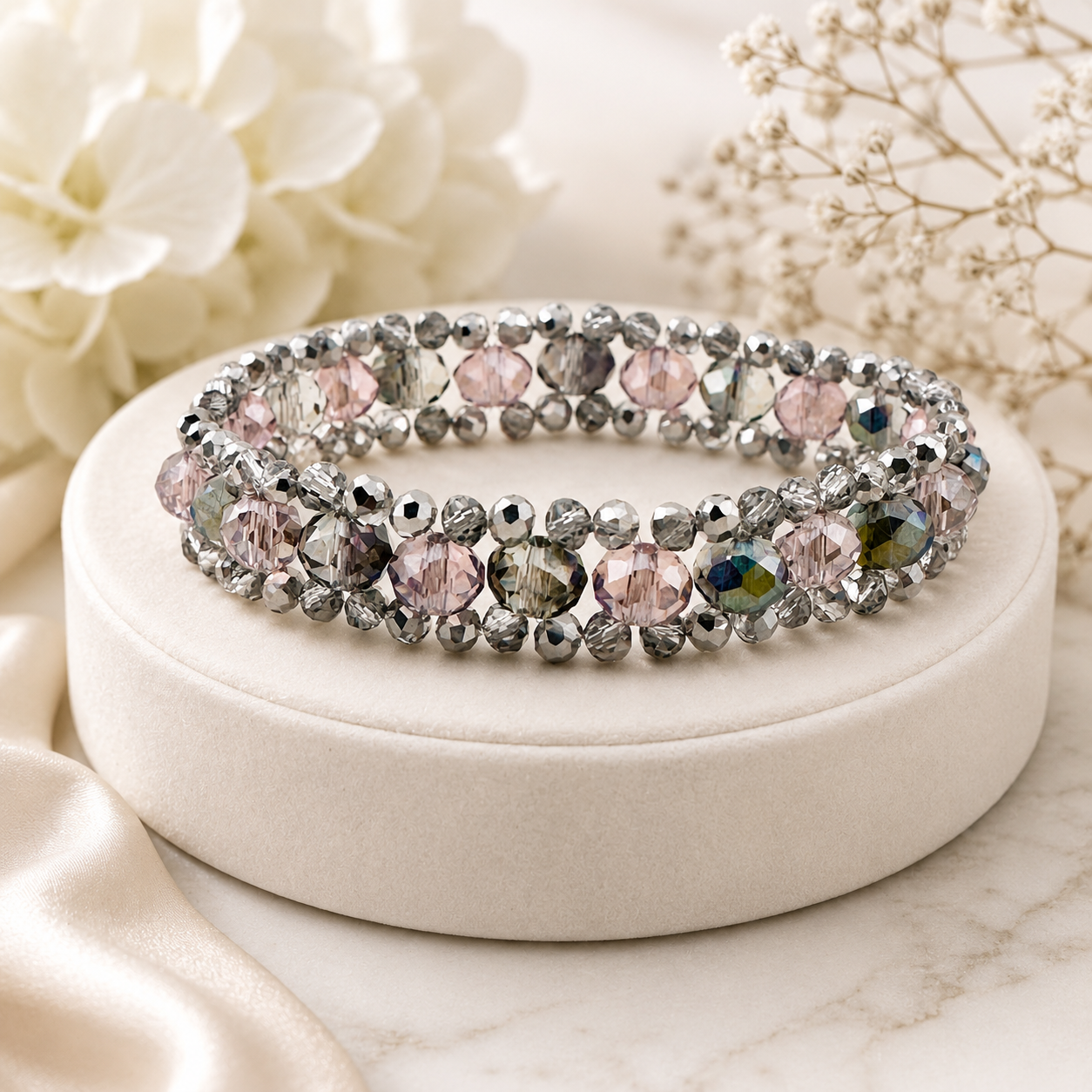 Rose AB Austrian Crystal Three-Tier Bracelet