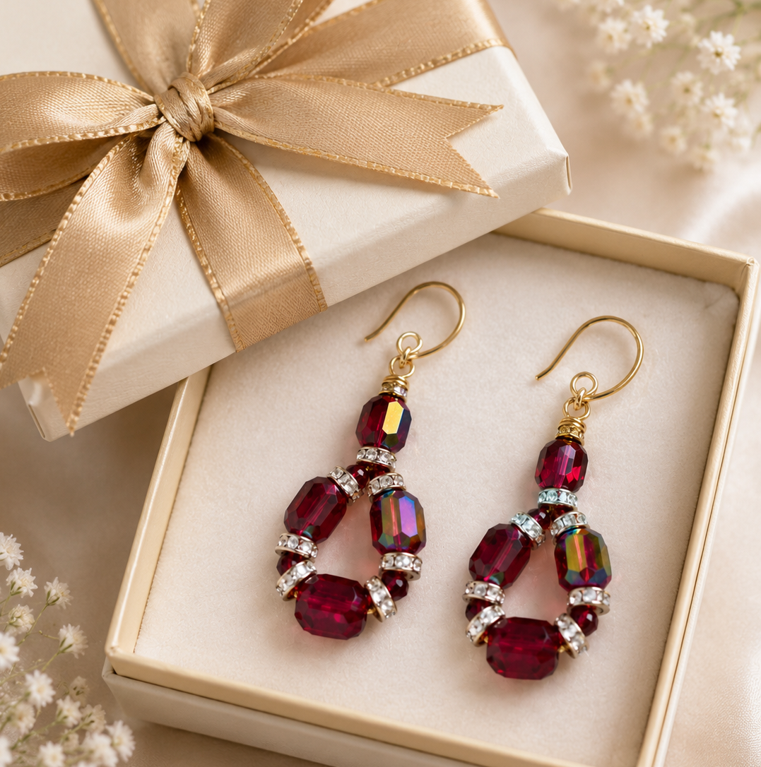 Ruby Glow Crystal Teardrop Earrings