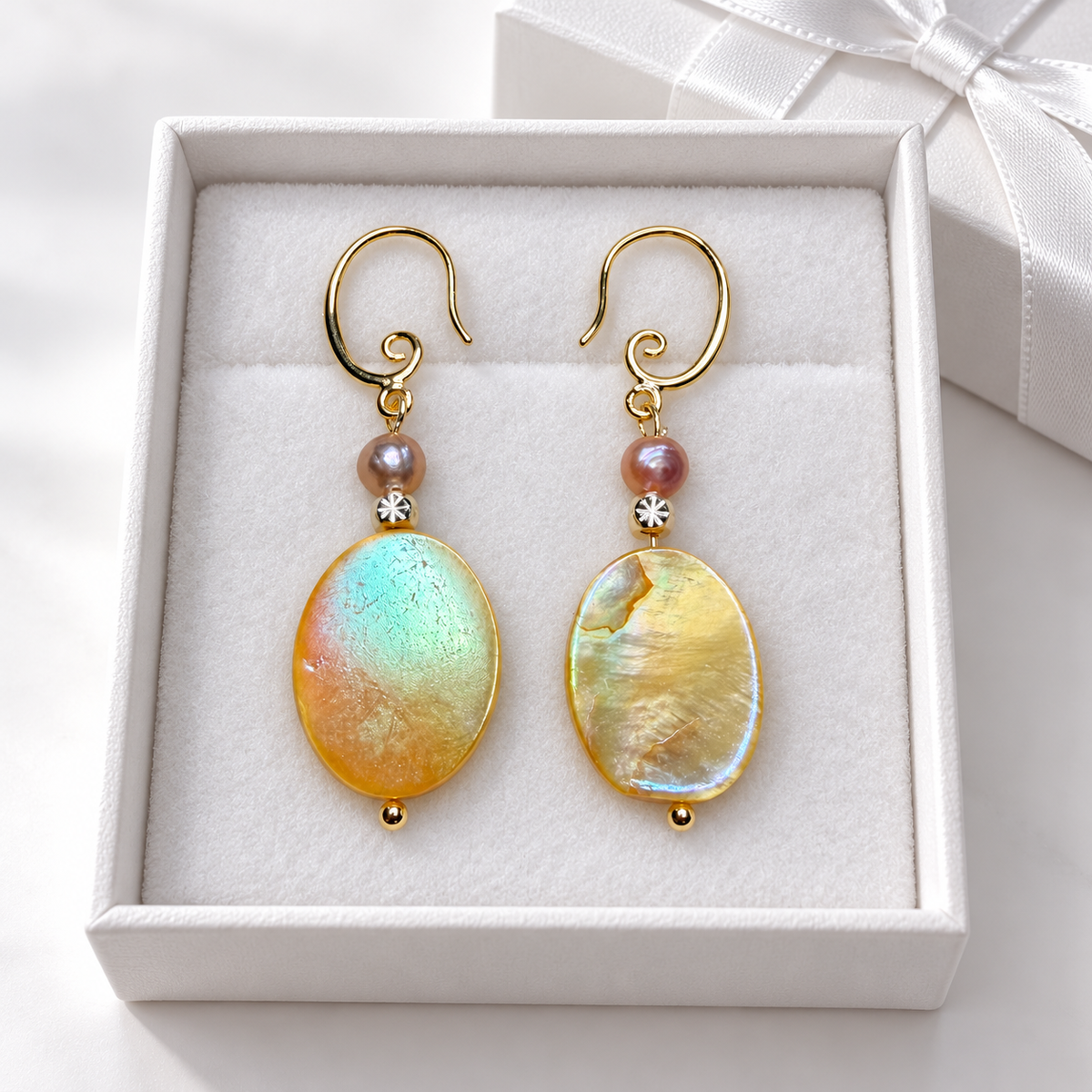 Mother of Pearl Drop Earrings | 18K Gold-Filled | 2 Inches