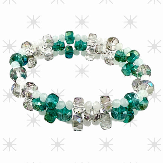 Emerald, White & Silver Three-Tier Crystal Stretch Bracelet