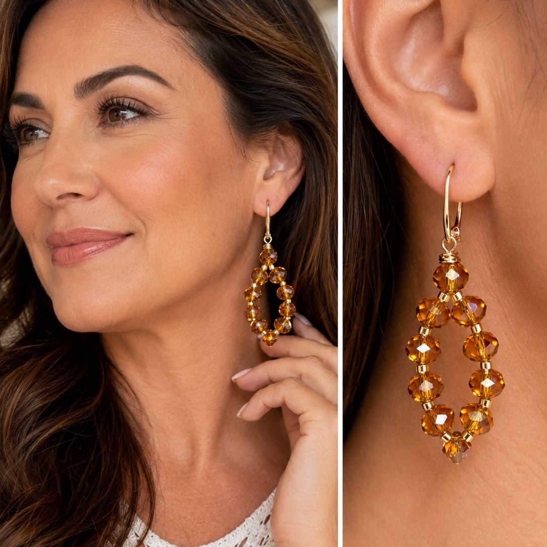 Golden Amber Swarovski Crystal Teardrop Earrings