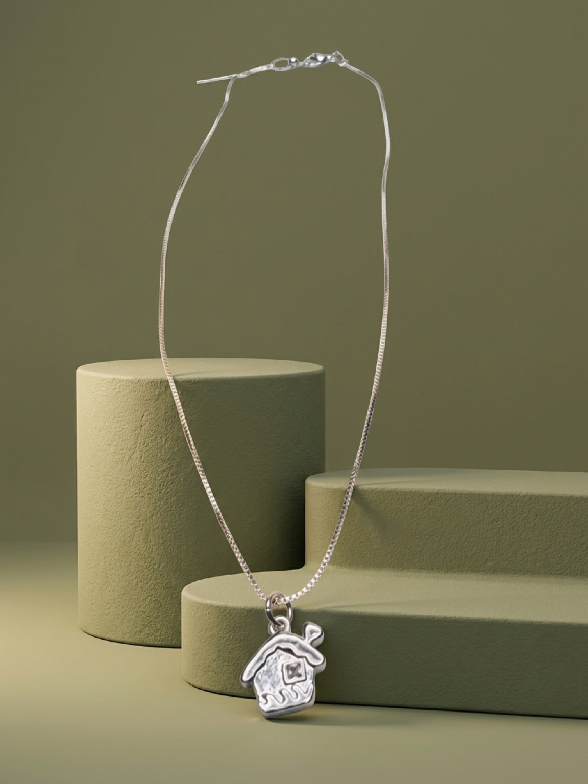 Sweet Little House Pendant Necklace – White Gold