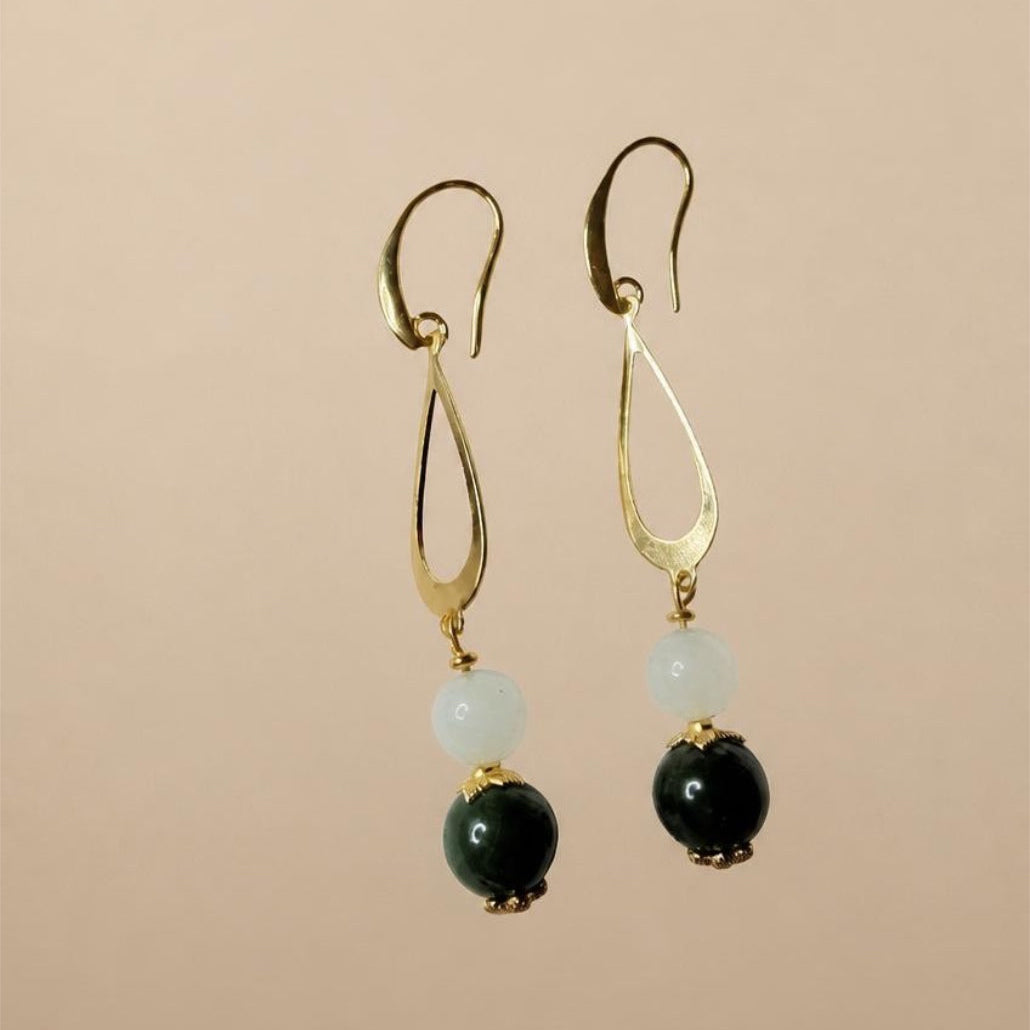 Green Jade & Milky Quartz Drop Earrings