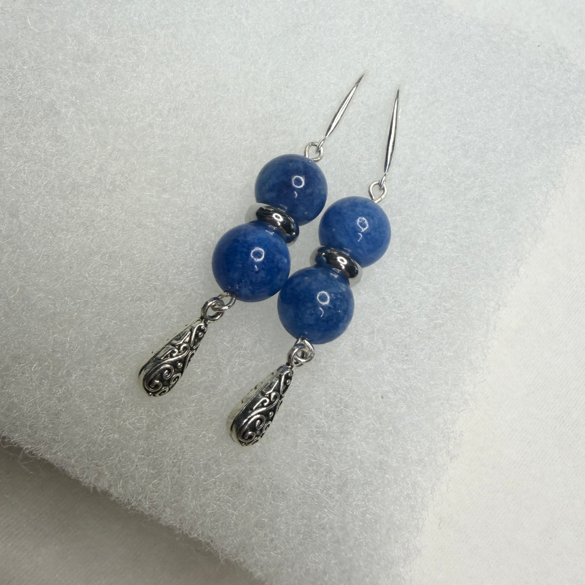 Blue Sodalite & Silver Filigree Drop Earrings