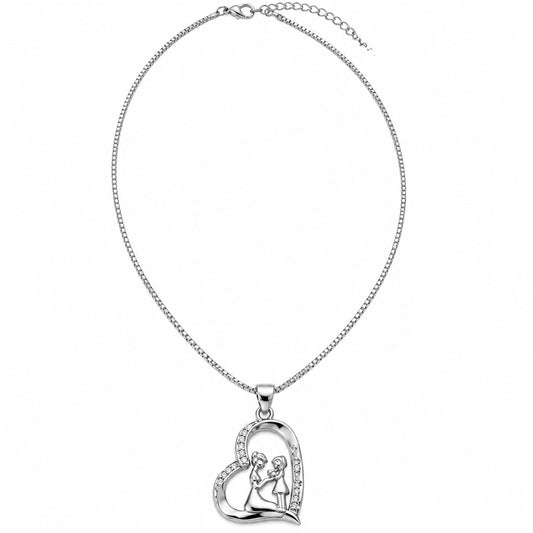 Forever in My Heart – Mother & Daughter Heart Pendant Necklace | White Gold Over Brass Chain