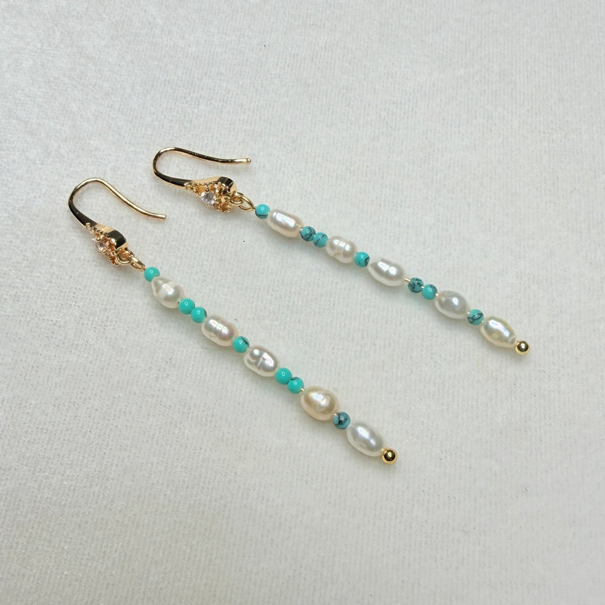 Freshwater Pearl & Green Turquoise Dangle Earrings