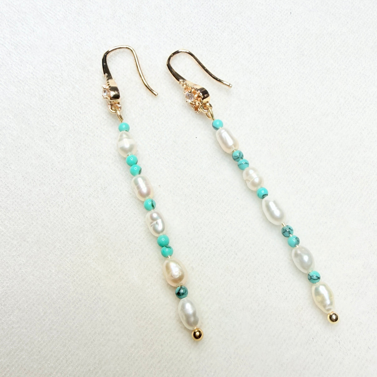 Freshwater Pearl & Green Turquoise Dangle Earrings