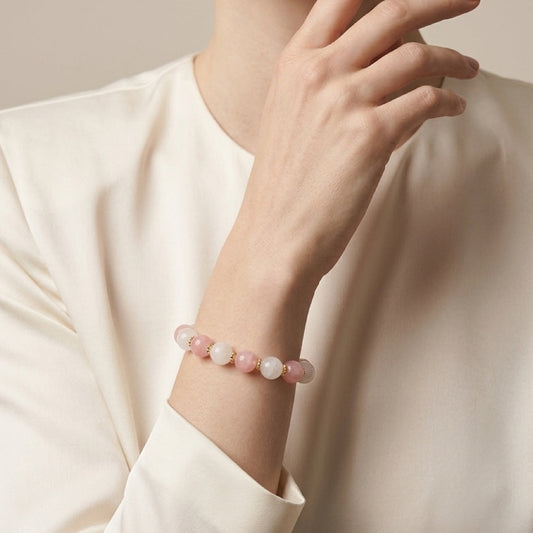 Glow & Grace – Strawberry Quartz and Milky Quartz Bracelet