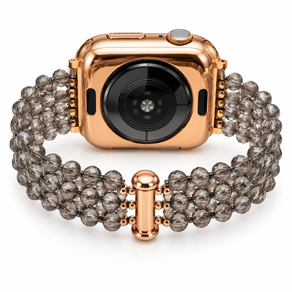 Smoky Quartz Hand-Woven Smartwatch Band – Rose Gold