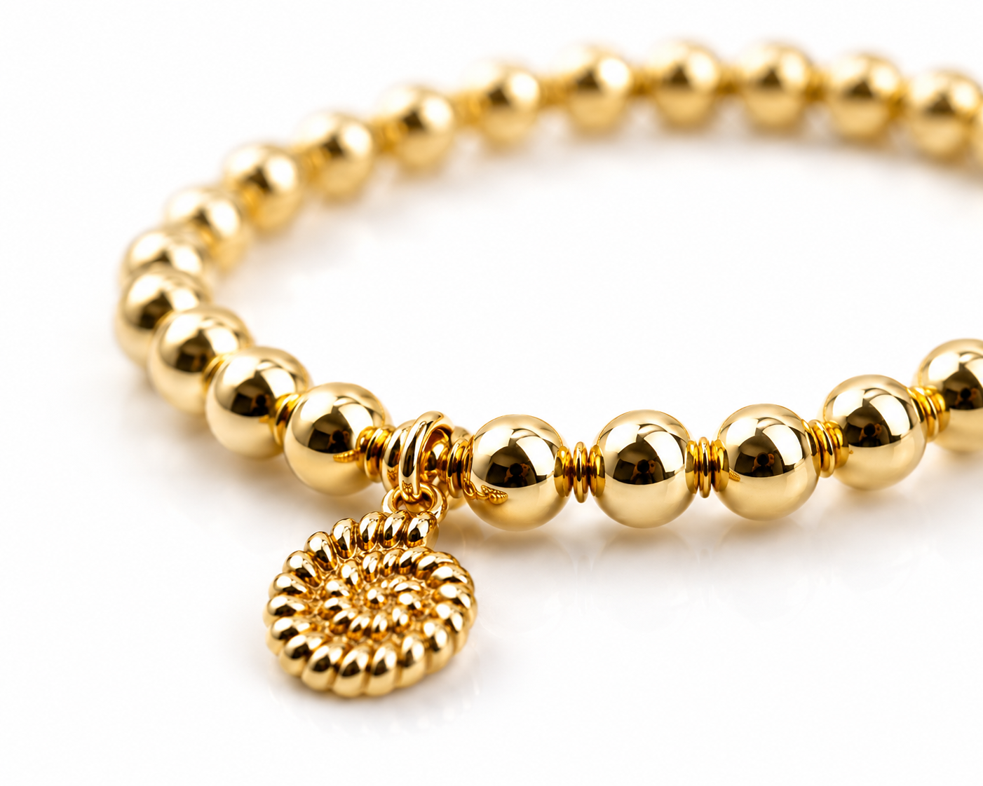 18K Gold-Filled 6mm Beaded Stretch Bracelet with Charm
