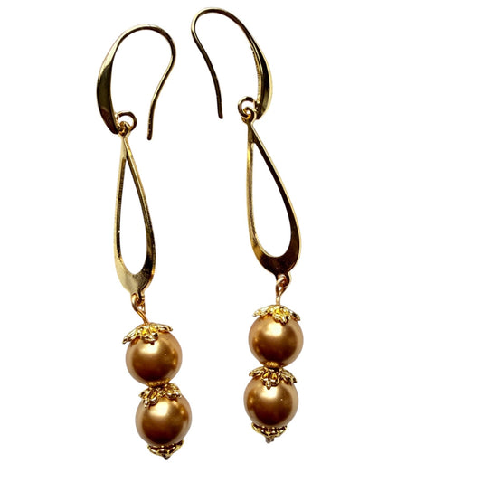 Golden Glow Swarovski Pearl Drop Earrings