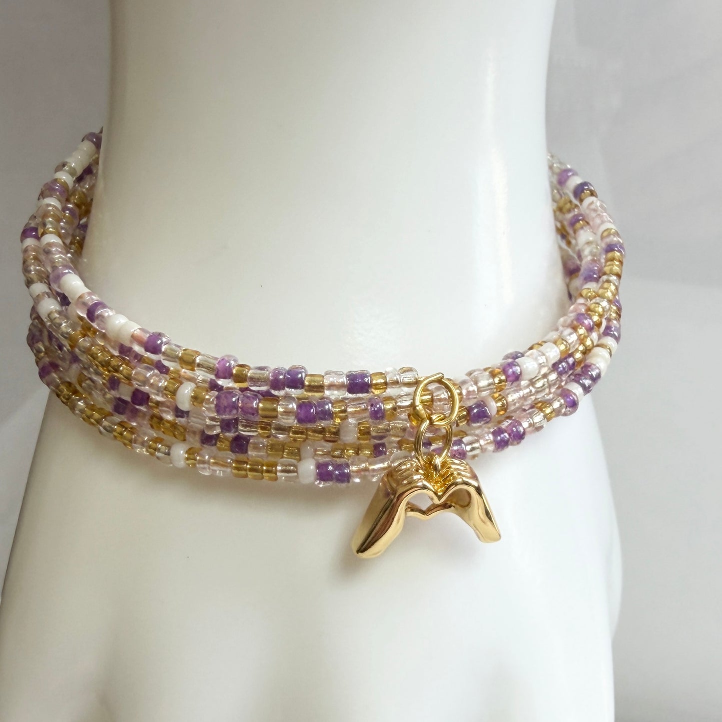 Lavender & Gold Seed Bead Memory Wire Bracelet