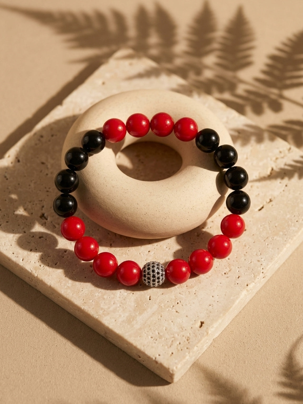 Vital Force – Red Coral & Black Onyx Unisex Bracelet (10mm)