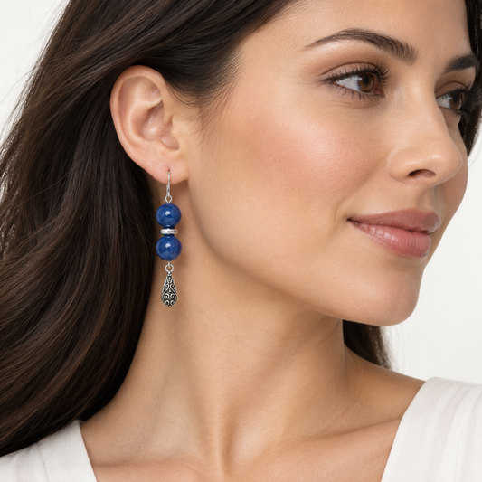 Blue Sodalite & Silver Filigree Drop Earrings
