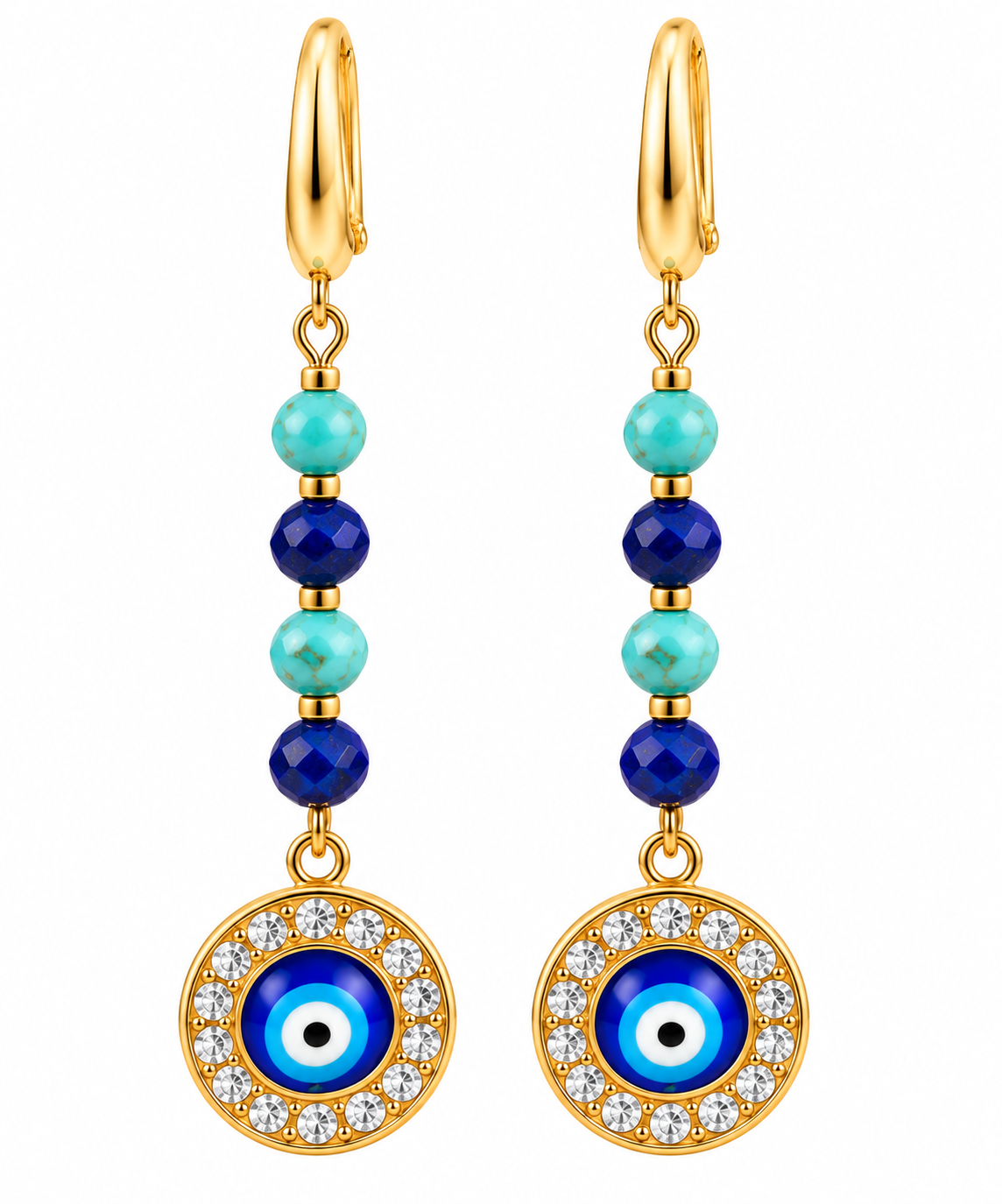 Turquoise & Lapis Lazuli Evil Eye Dangle Earrings