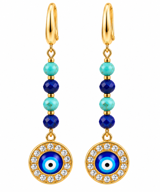 Turquoise & Lapis Lazuli Evil Eye Dangle Earrings
