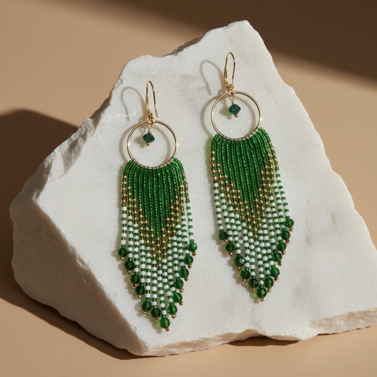 Emerald Cascade Fringe Earrings