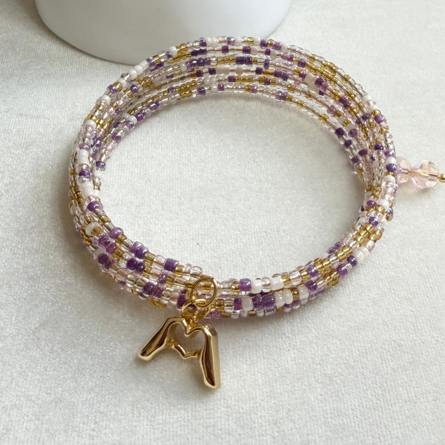 Lavender & Gold Seed Bead Memory Wire Bracelet