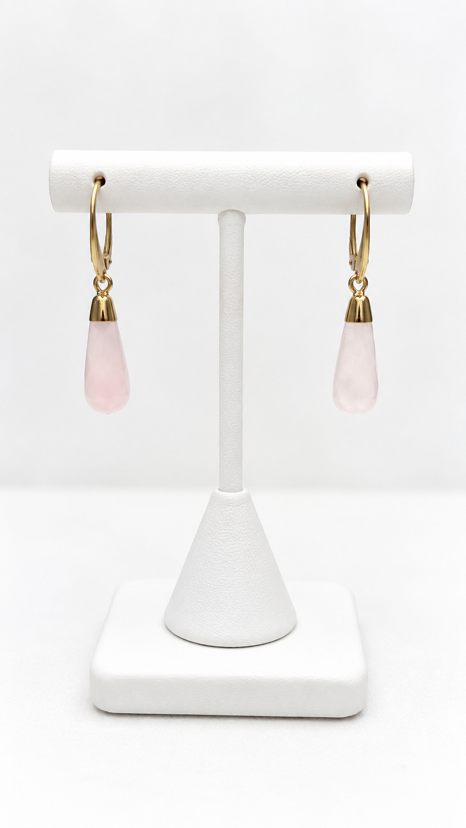 Rose Quartz Teardrop Earrings – Gold-Plated | 1½ Inches
