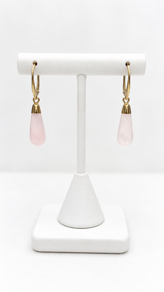Rose Quartz Teardrop Earrings – Gold-Plated | 1½ Inches
