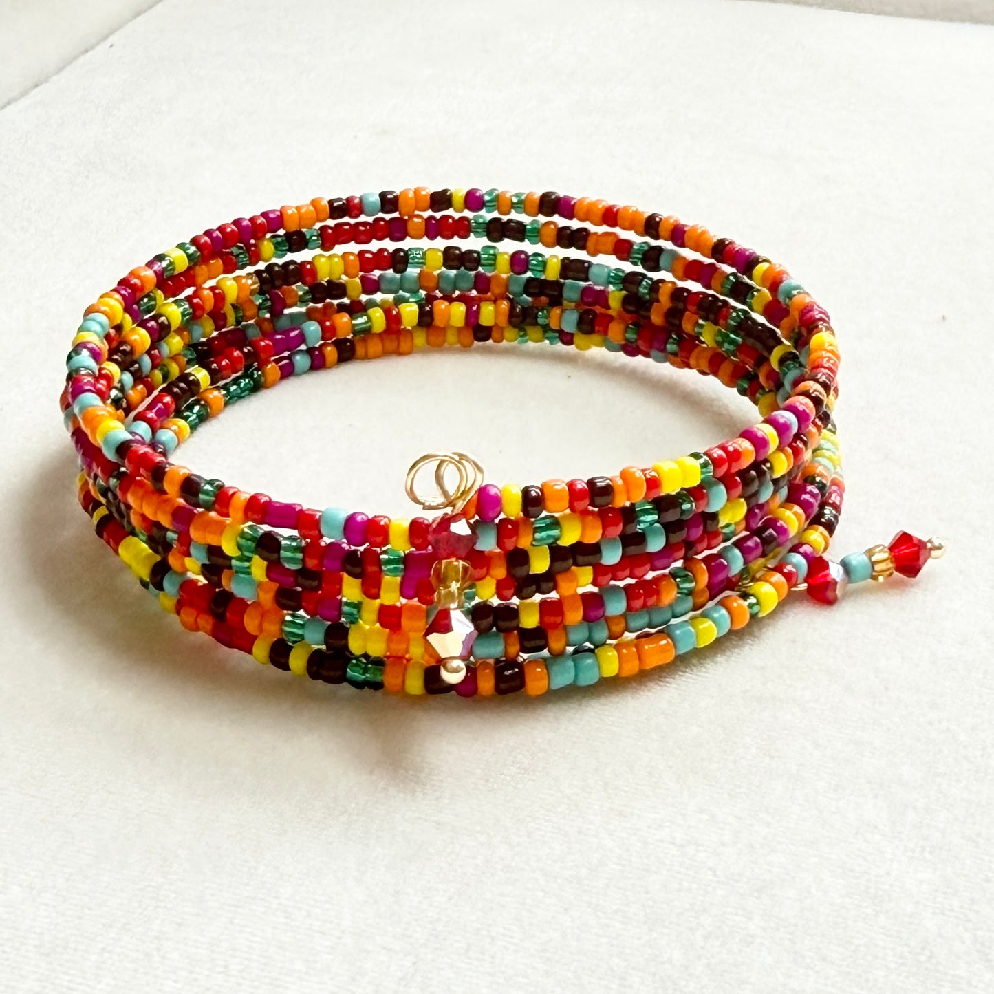 Rainbow Seed Bead Memory Wire Bracelet