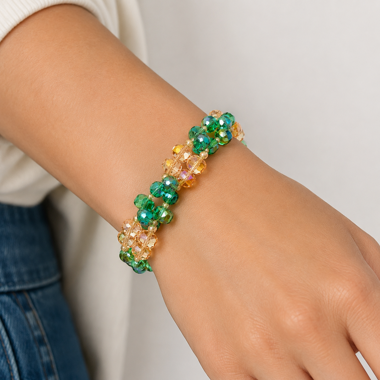 Emerald Sunrise 3-Layer Crystal Stretch Bracelet