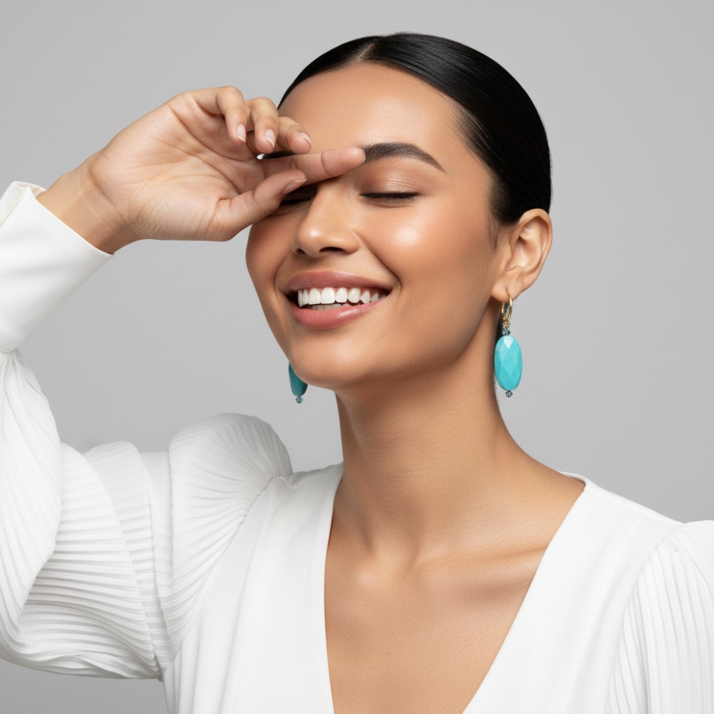Turquoise Faceted Drop Earrings with Gold-Plated Hooks