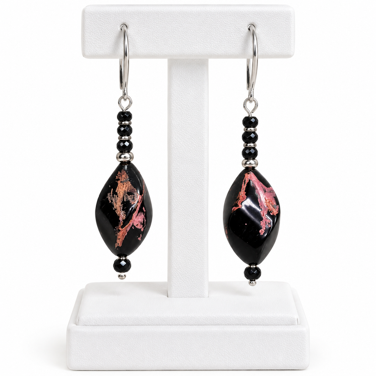 Black Agate Elegance – 925 Sterling Silver Dangle Earrings