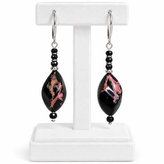 Black Agate Elegance – 925 Sterling Silver Dangle Earrings