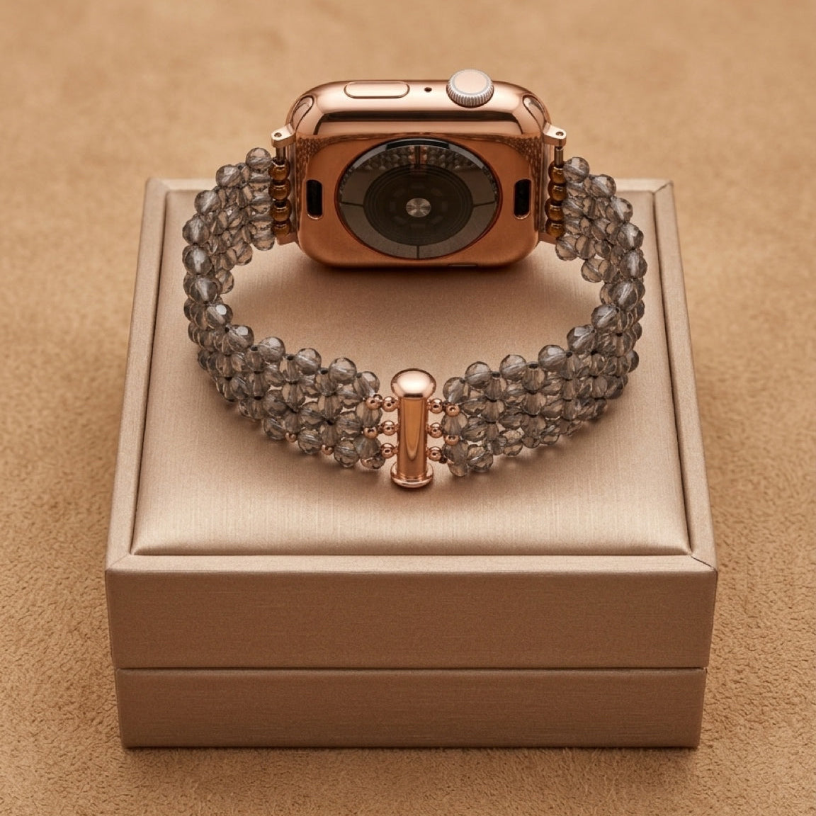 Smoky Quartz Hand-Woven Smartwatch Band – Rose Gold