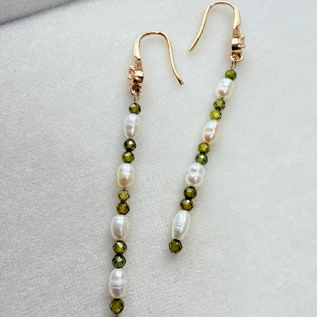 Natural Freshwater Shell Pearl & Olive Green Zircon Earrings