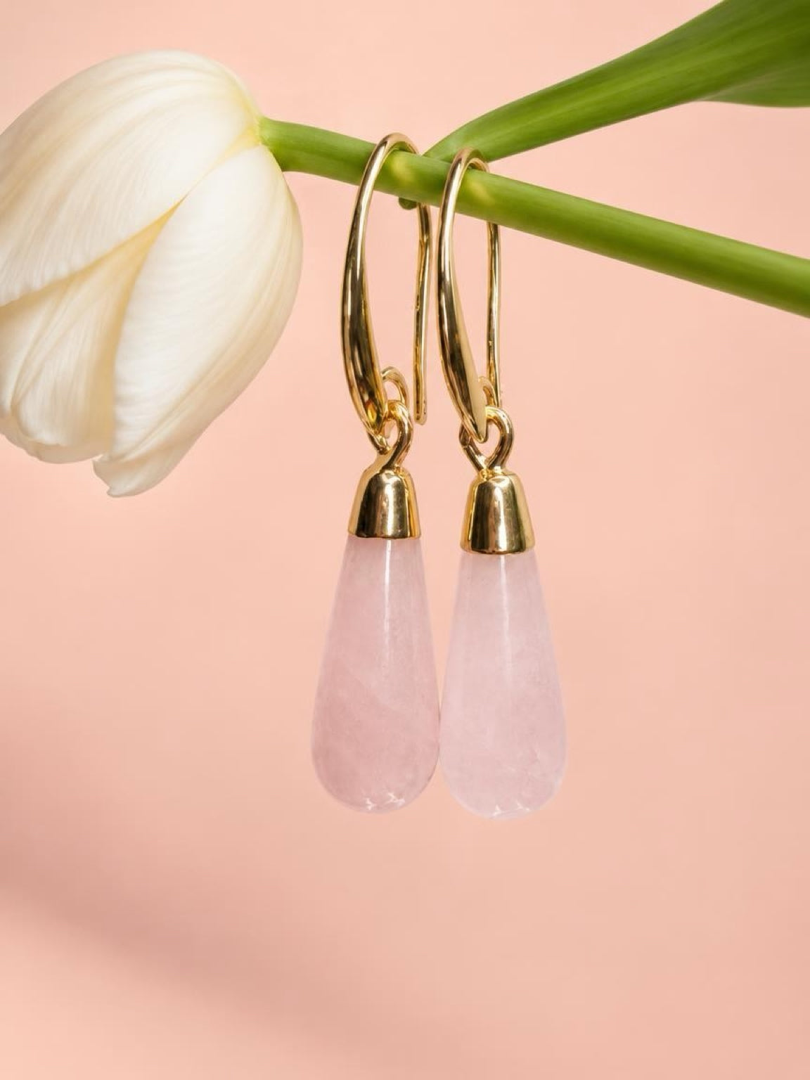 Rose Quartz Teardrop Earrings – Gold-Plated | 1½ Inches