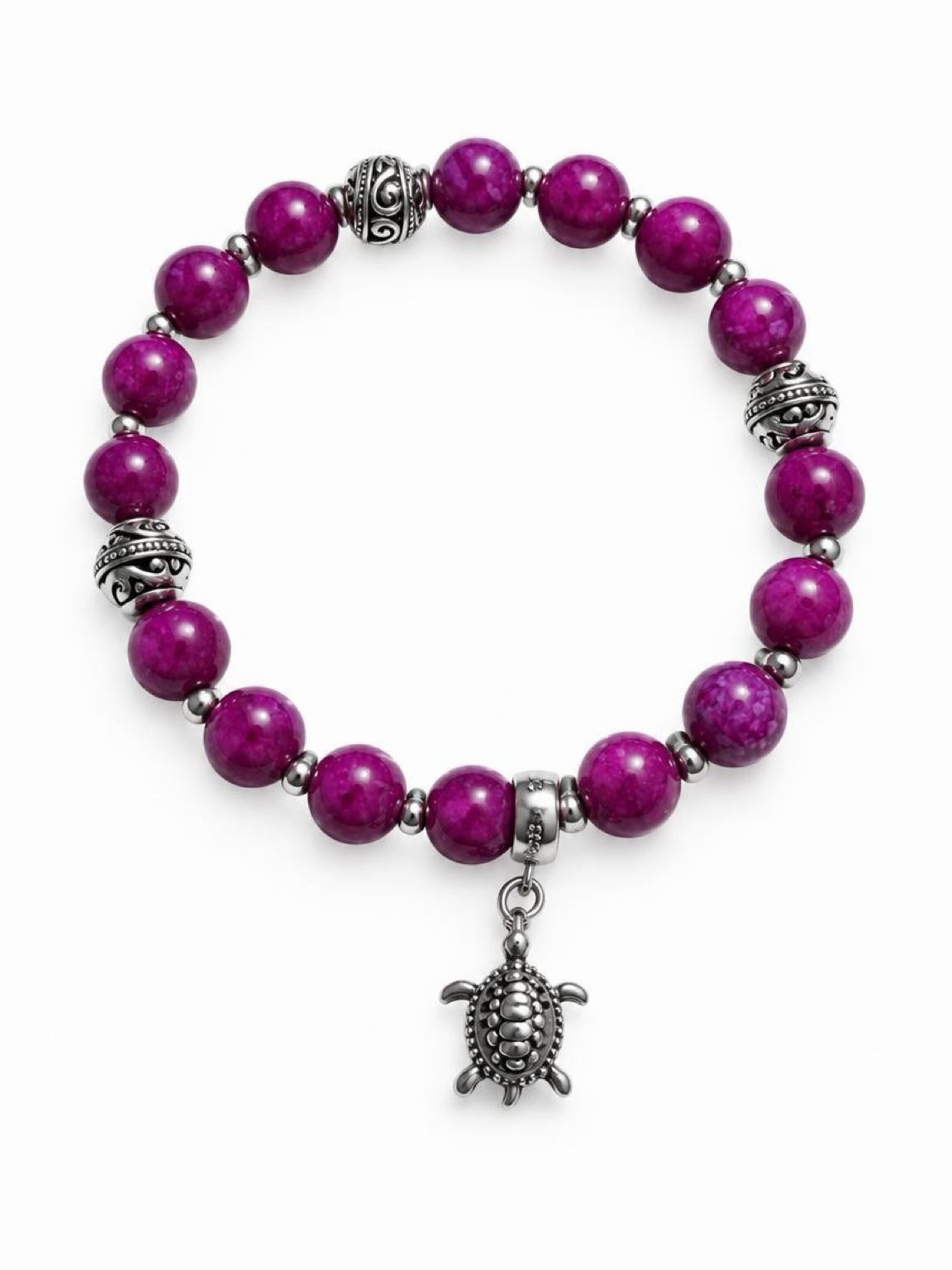 Sugilite Jade 8 mm Turtle Charm Bracelet | 925 Sterling Silver